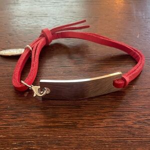 Plunder Leather Bracelet w/ Silver-tone ID Rectangular Tag. Red. Adjustable New